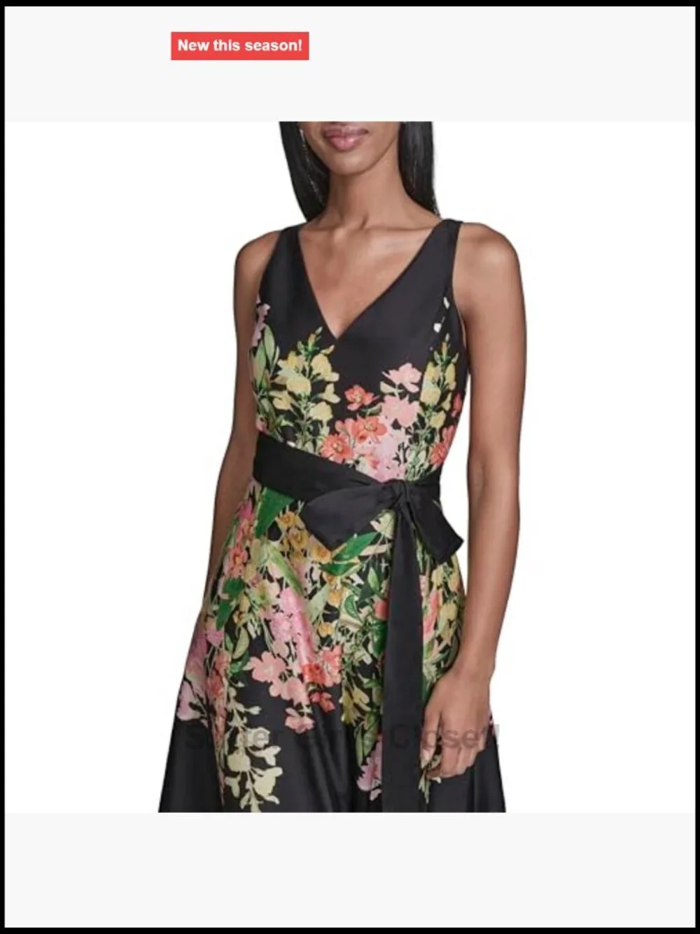 Sleeveless V-Neck Cotton Sateen Midi Floral Dress - Picture 4 of 5